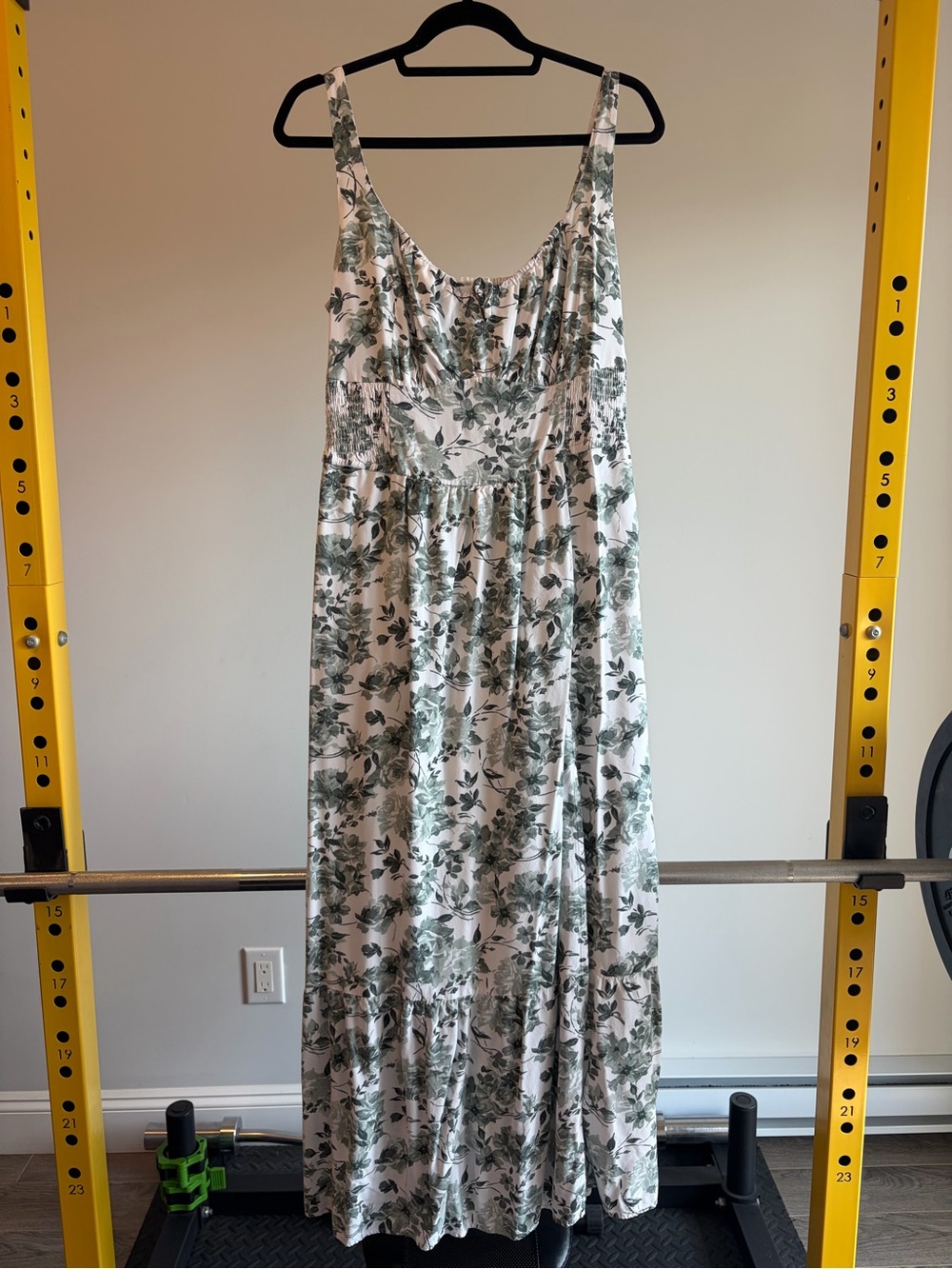 Hollister White Maxi Dress with Green Floral Print